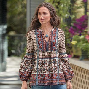 SUNDANCE Evalina Peasant Blouse Top Puff Sleeve MEDIUM